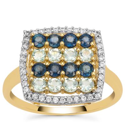 Aquaiba™ Beryl, Nigerian Blue Sapphire Ring with White Zircon in 9K Gold 1.50cts