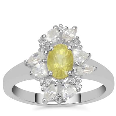 Nigerian Yellow Sapphire Ring with White Zircon in Sterling Silver 2.20cts