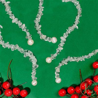 Kimbie Home Clear Quartz Icicles With White Freshwater Pearl Christmas Decorations - Set of 5 