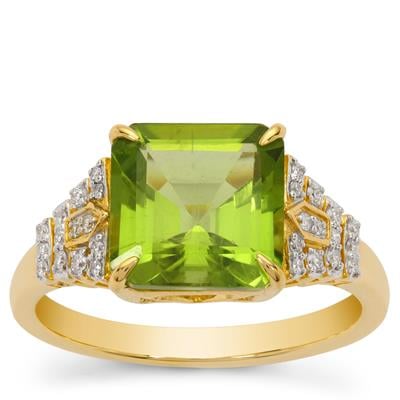 Suppatt Peridot Ring with Diamonds in 18K Gold 4.09cts