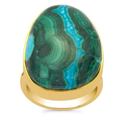 Chrysocolla Malachite Ring in Gold Plated Sterling Silver 24.40cts