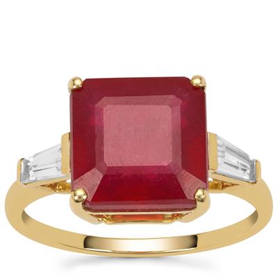 Malagasy Ruby Ring with White Zircon in 9K Gold 7.90cts