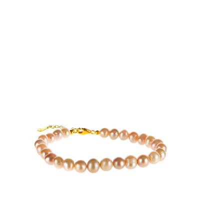 Naturally Papaya Freshwater Cultured Pearl Gold Tone Sterling Silver Bracelet (7.50 x 6mm)