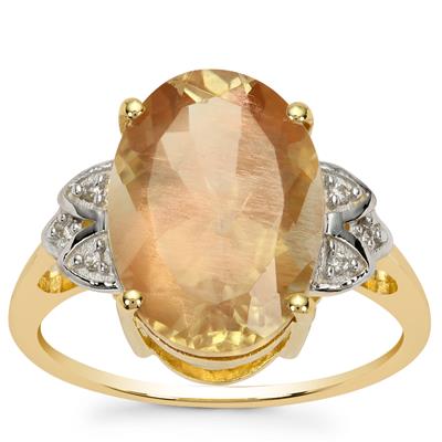 Oregon Sunstone Ring with White Zircon in 9K Gold 5cts