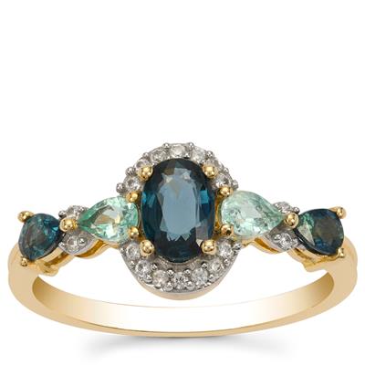 Nigerian Blue Sapphire, Aquaiba™ Beryl Ring with White Zircon in 9K Gold 1.35cts