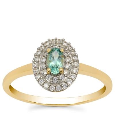 Nigerian Emerald Ring with White Zircon in 9K Gold 0.47cts