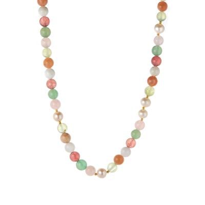 Multi Gemstone Necklace in Gold Tone Sterling Silver 