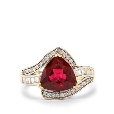 Nigerian Rubellite Ring with Diamonds in 18K Gold 3.32cts