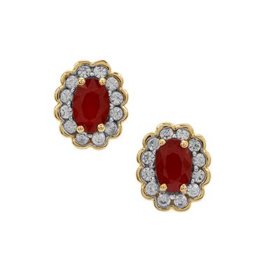 Tanzanian Ruby Earrings with White Zircon in 9K Gold 1.65cts