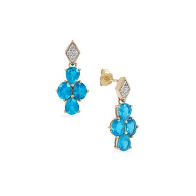 Neon Apatite Earrings with White Zircon in 9K Gold 2.80cts