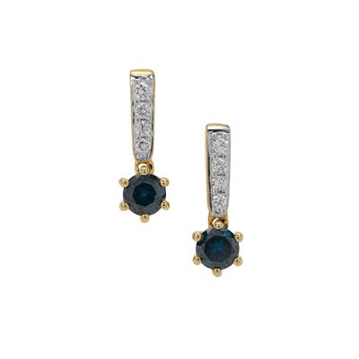 Blue Diamonds Earrings with White Diamonds in 9K Gold 0.50cts