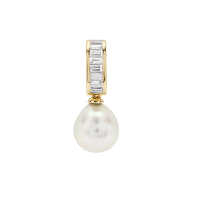 South Sea Cultured Pearl Pendant with White Zircon in 9K Gold (10mm)