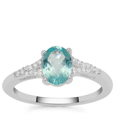 Madagascan Blue Apatite Ring with White Zircon in Sterling Silver 1.25cts