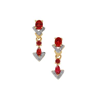 Burmese Padparadscha Colour Spinel Earrings with White Zircon in 9K Gold 0.75cts