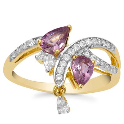 Purple Sapphire Ring with White Zircon in 9K Gold 1.25cts