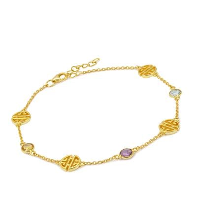 Sky Blue Topaz, Bahia Amethyst Bracelet with Diamantina Citrine in Gold Plated Sterling Silver 1.70cts