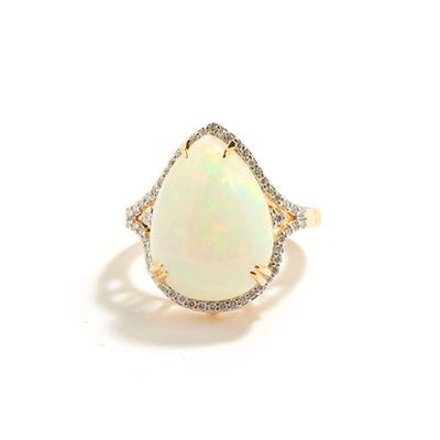 Ethiopian Opal Ring with Diamond in 18K Gold 8.27cts