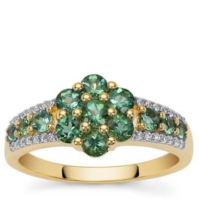  	Itatiaia Blue Green Tourmaline Ring with White Zircon in 9K Gold 1cts