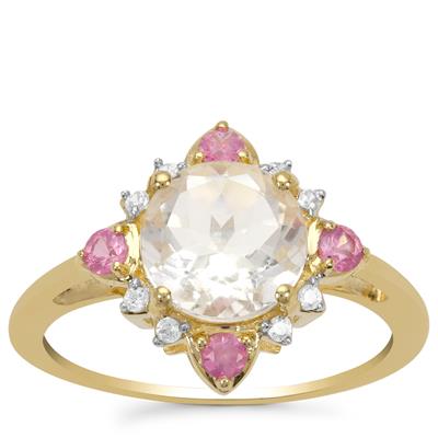 Hyalite, Pink Sapphire Ring with White Zircon in 9K Gold 1.85cts