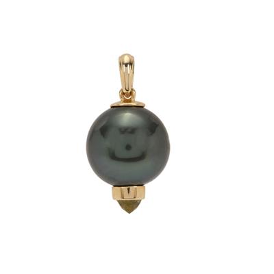 Tahitian Cultured Pearl Pendant with Ambilobe Sphene in 9K Gold (14mm)