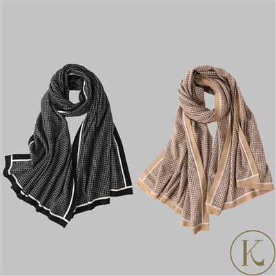 Kimbie Mongolian Cashmere Houndstooth Wrap - Available in Black or Camel