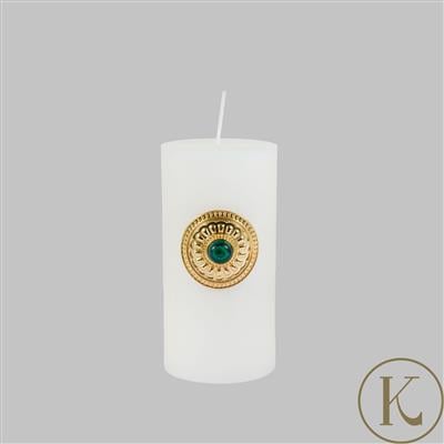 Kimbie Home 560g Soy Wax Pillar Candle with Malachite Candle Pin 