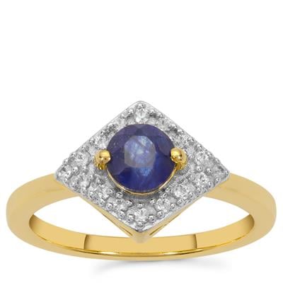 Madagascan Blue Sapphire Ring with White Zircon in Gold Plated Sterling Silver 1ct