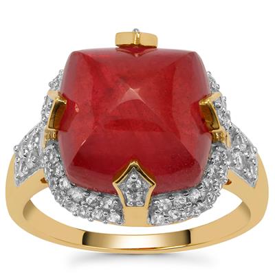 Malagasy Ruby Ring with White Zircon in 9K Gold 12.60cts