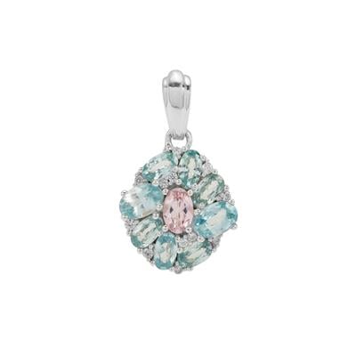 Pink Spinel, Ratanakiri Blue Zircon Pendant with White Zircon in Sterling Silver 4.50cts