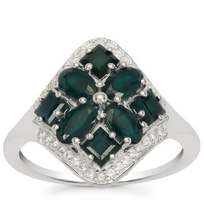 Teal Grandidierite Ring with White Zircon in Sterling Silver 1.70cts