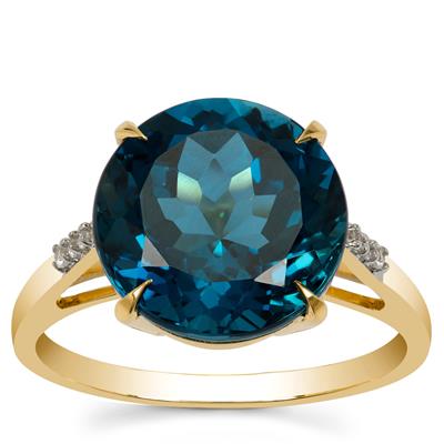 London Blue Topaz Ring with White Zircon in 9K Gold 8.30cts