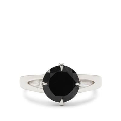Black Spinel Ring in Platinum Plated Sterling Silver 2.90cts