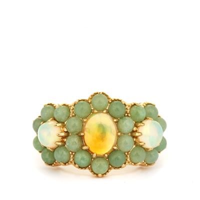 Ethiopian Opal Ring with Green Jadeite in 9K Gold 4.56cts