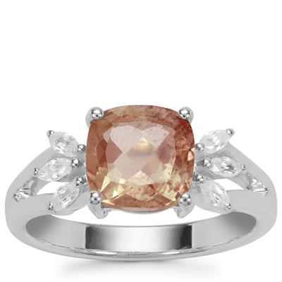 Guyang Sunstone Ring with White Zircon in Sterling Silver 2.47cts