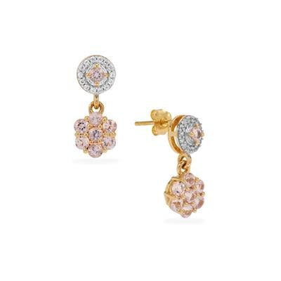 Imperial Pink Topaz Earrings with White Zircon in 9K Gold 1.30cts
