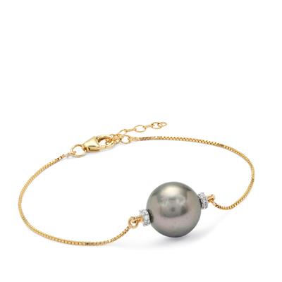 Tahitian Cultured Pearl Bracelet with White Zircon in 9K Gold (11mm)