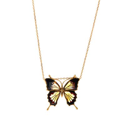 Baltic Ombre Amber Butterfly Necklace in Gold Tone Sterling Silver