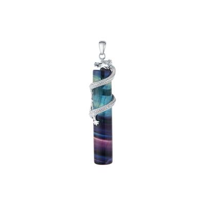 Multi-Colour Fluorite Dragon Pendant in Sterling Silver 55.72cts