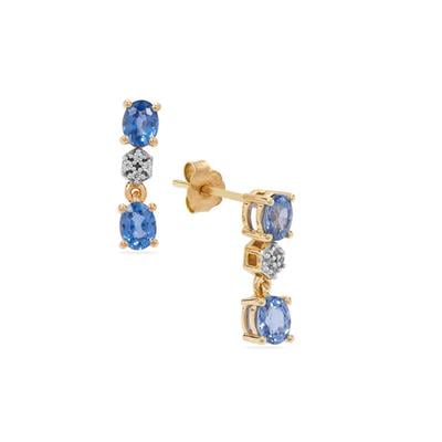 Ceylon Blue Sapphire Earrings with White Zircon in 9K Gold 1.35cts