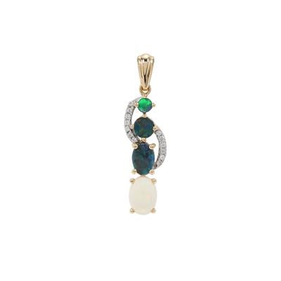 Coober Pedy Opal, Crystal Opal on Ironstone Pendant with White Zircon in 9K Gold 