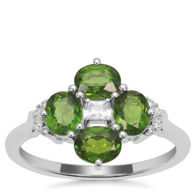 Chrome Diopside Ring with White Zircon in Sterling Silver 1.69cts