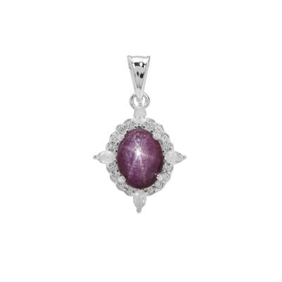 Star Ruby Pendant with White Zircon in Sterling Silver 4.05cts