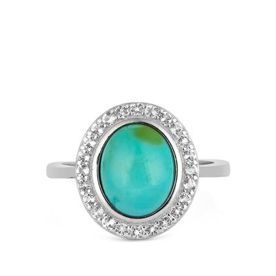 Natural Turquoise Ring with White Topaz in Sterling Silver 2.20cts