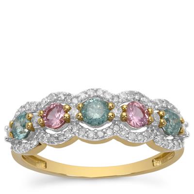 White Diamonds, Blue Lagoon Ring with Pink Sapphire in 9K Gold 0.85ct