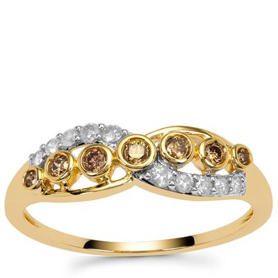 Champagne Diamonds Ring with White Diamonds in 9K Gold 0.35ct