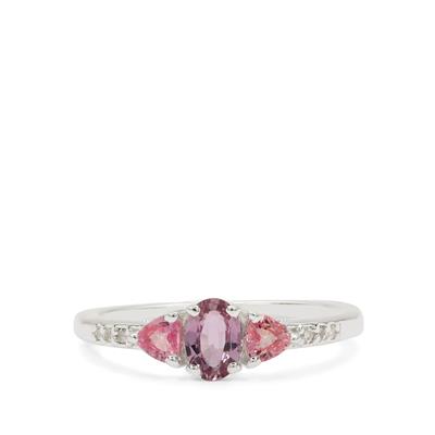 Sakaraha Pink Sapphire Ring with White Zircon in Sterling Silver 1ct