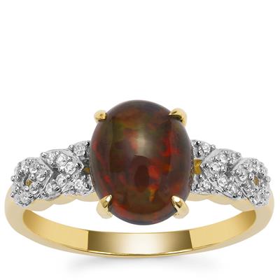 Ethiopian Black Opal Ring with White Zircon in 9K Gold 1.70cts