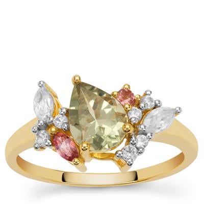 Csarite®, Pink Tourmaline Ring with White Zircon in 9K Gold 1.75cts