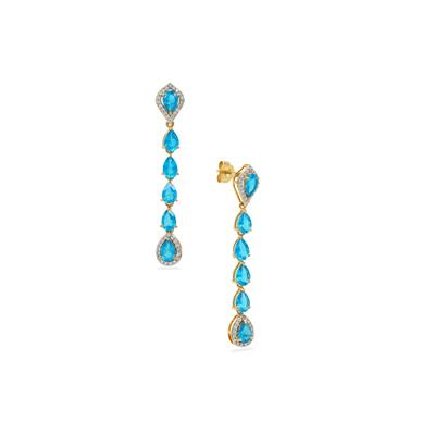 Madagascan Blue Apatite Earrings with Diamond in 18K Gold 4.81cts