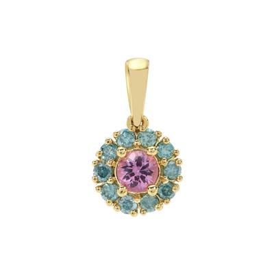 Ice Blue Diamonds Pendant with Pink Sapphire in 9K Gold 0.40cts